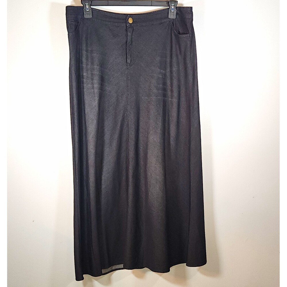 Soft Surroundings Black Super Soft Denim Maxi Long Skirt Size L Modest Country